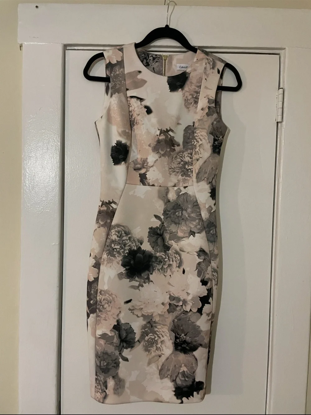 Calvin Klein Neutral Floral Midi Sheath Dress size 4